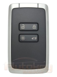 Smart key card Renault Arkana, Espace 5, Megane 4, Kaptur, Kadjar, Kangoo, Koleos, Talisman | 2015-2024 | HITAG AES | white cover | silver frame | 434MHz Europe | 4 buttons | light | Original
